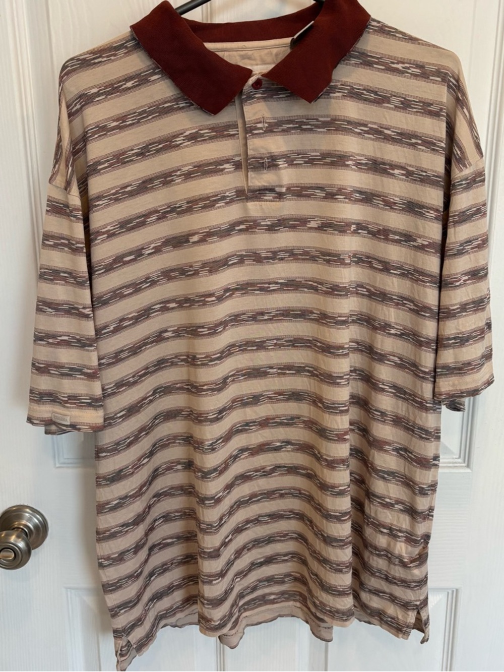 Tehama Clint Men's Striped Polo Golf Shirt in Tan XL FLAW